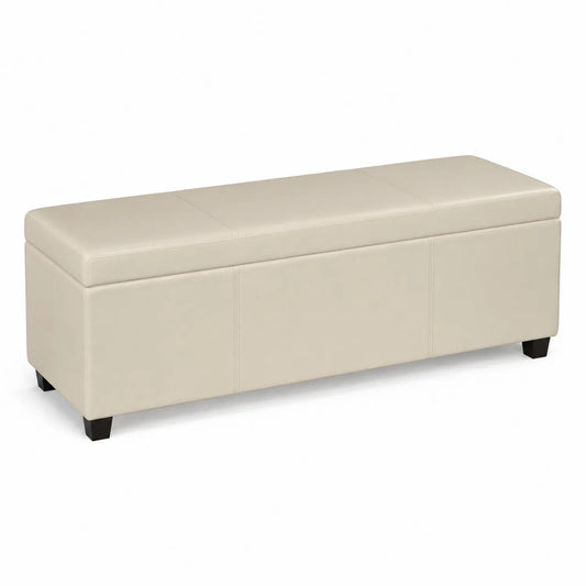 Coffre de rangement en cuir synthétique Beige 140x40x40 cm