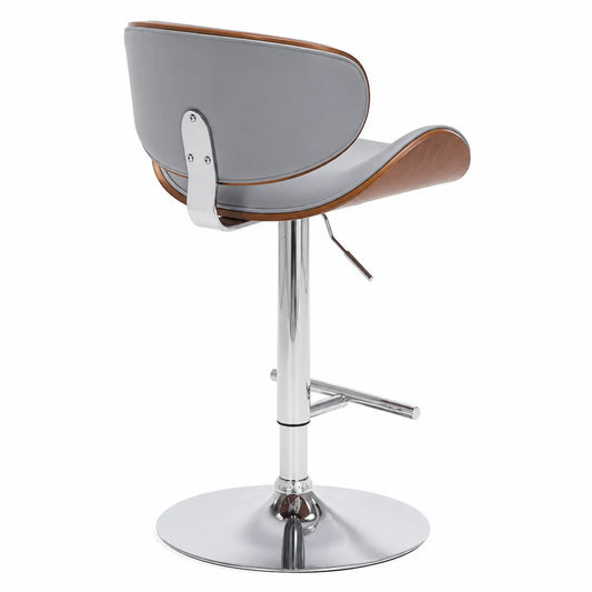 Chaise pivotante réglable en bois et cuir synthétique gris avec base en métal chromé