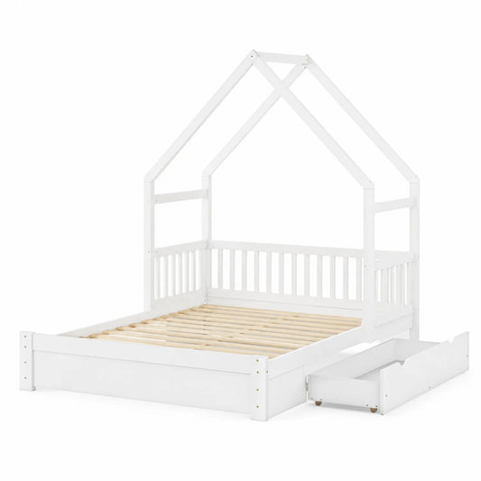 Lit cabane en bois blanc avec tiroir 200x90 cm