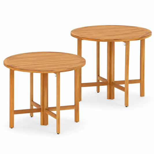Tables rondes en bois d'acacia pour extérieur, lot de 2, diamètre 110 cm