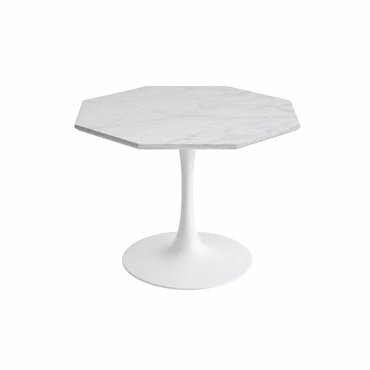 Table à manger octogonale en marbre de Carrare et pied en métal blanc, 75 cm