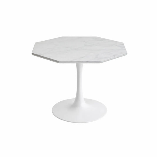 Table à manger octogonale en marbre de Carrare et pied en métal blanc, 75 cm