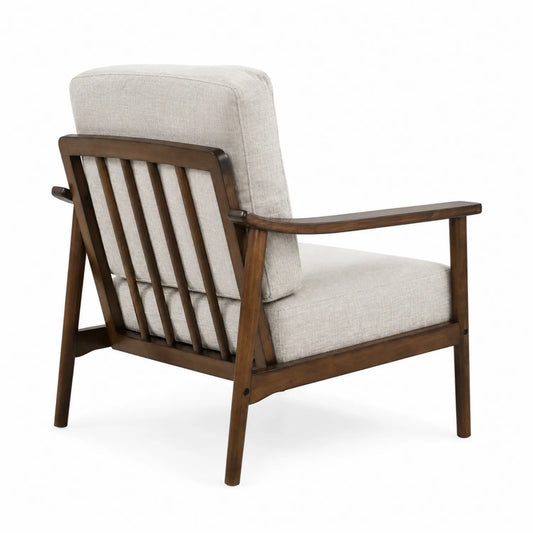 Fauteuil en bois avec coussins en lin beige
