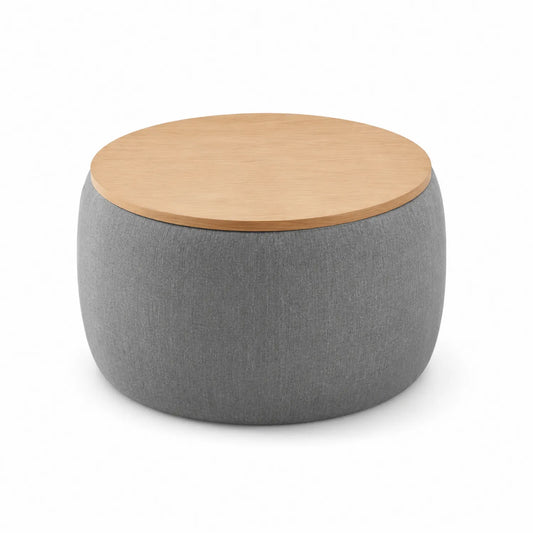 Pouf avec Table en Bois Gris et Chêne