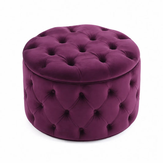 Pouf rond en velours avec rangement Violet 50x50x40 cm