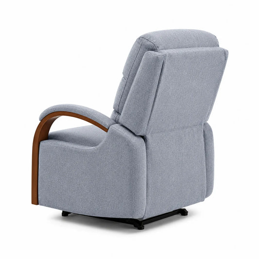Fauteuil inclinable en tissu avec accoudoirs en bois