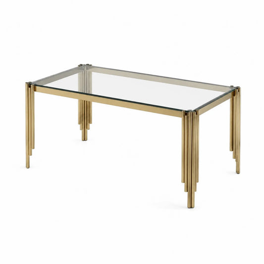 Table rectangulaire en verre trempé et métal doré 150x90x75 cm
